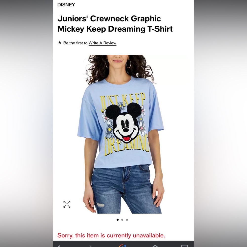Juniors’ Crewneck Graphic Mickey Just Keep Dreaming T-shirt